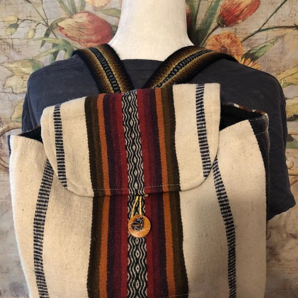 Arte Ecologico Peru Ivory Striped 100% Alpaca Wool Backpack OS - Picture 3 of 14